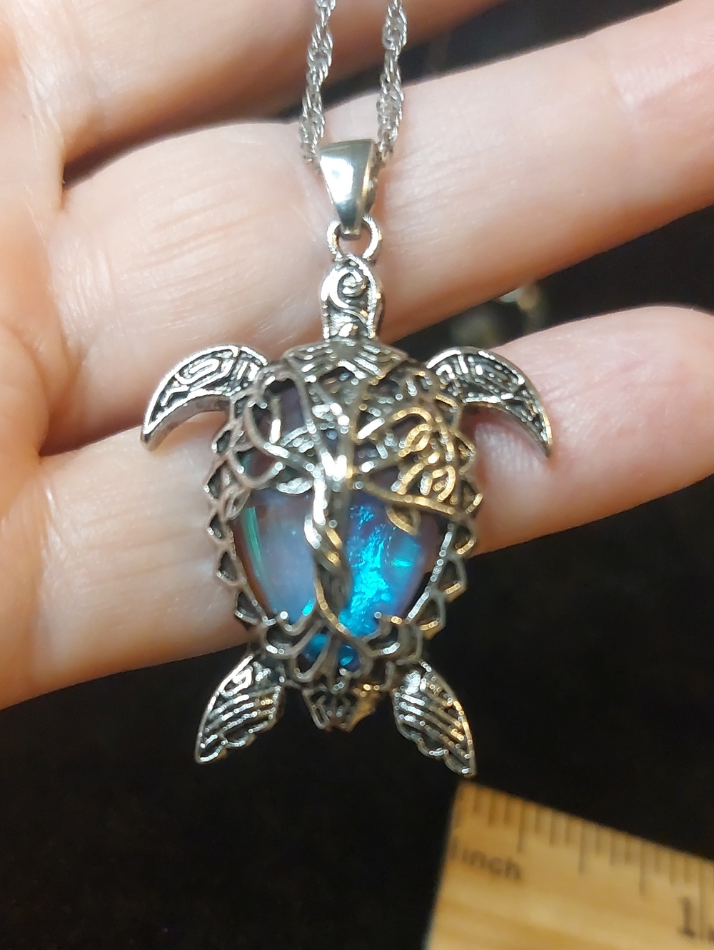 💚3/$25 Silver Tree of Life Sea Turtle Pendant Necklace – Blue Faux Opal